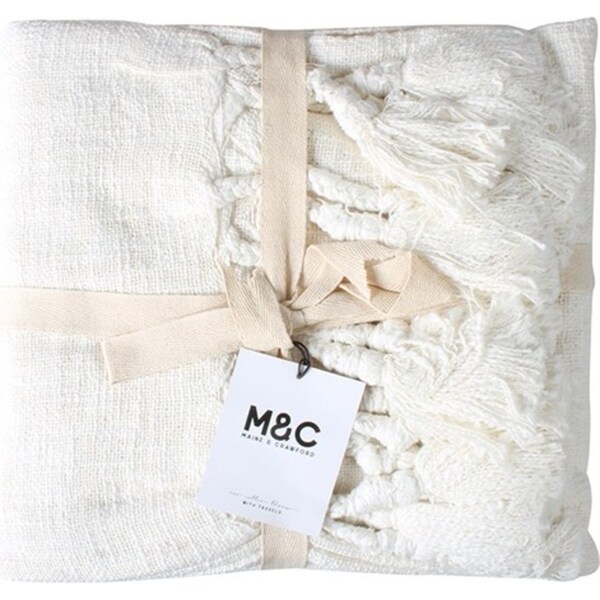 Maine & Crawford Neo 170x130cm Cotton Throw Sofa Blanket w/ Giant Tassels Cream