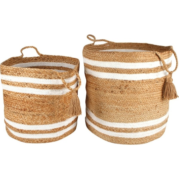 2pc Maine & Crawford Belle 30/35cm Jute Basket Organiser Set w/ Tassel Natural