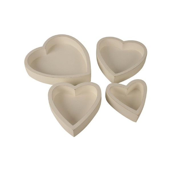 4pc Maine & Crawford 26cm Harmony Mango Wood Heart Box Storage Organiser White
