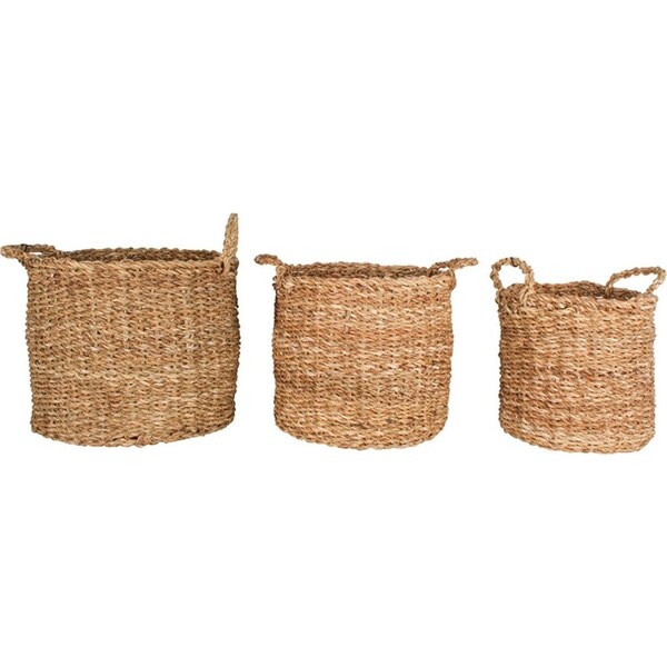 3pc Maine & Crawford Yamba Seagrass 28/32/36cm Round Basket Storage w/ Handle