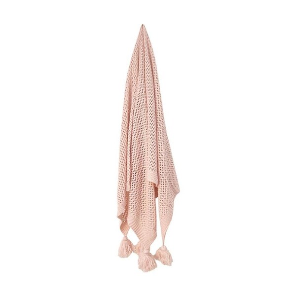 Maine & Crawford Barnes 152x127cm Chunky Knit Throw Blanket w/ Tassels Blush