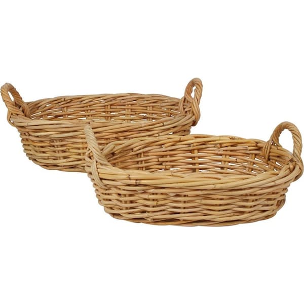 2pc Maine & Crawford Chelle 45cm Rattan Oval Log Basket Storage w/Handle Natural