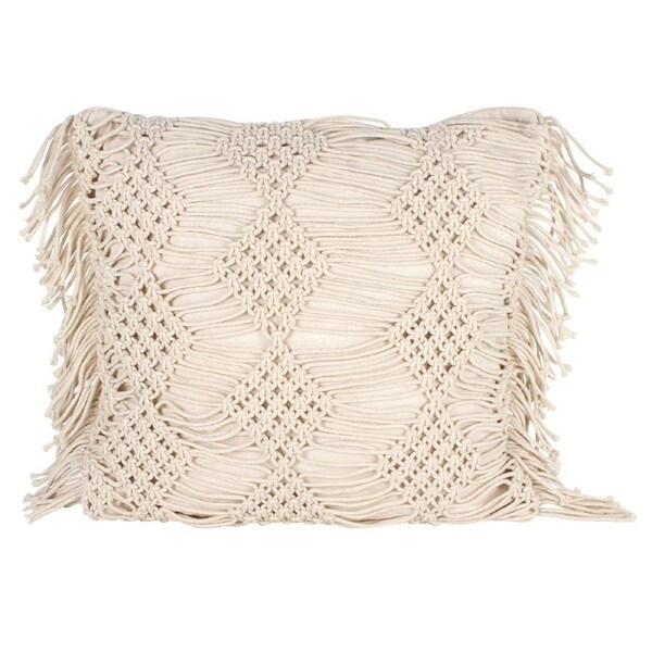 Maine & Crawford Vista Macrame 50x50cm Cushion w/ Fringe Sofa/Bed Pillow White