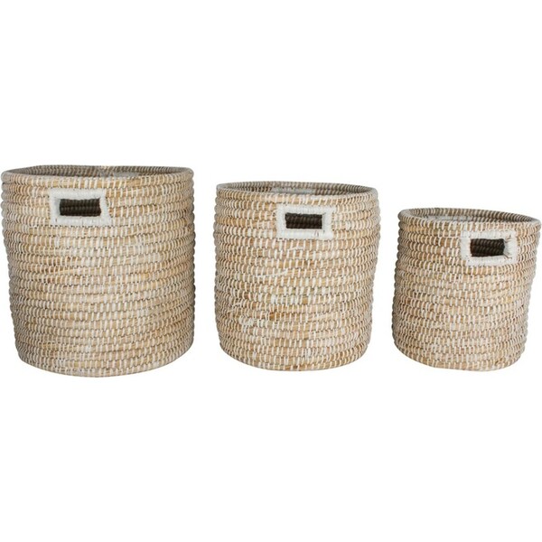 3pc Maine & Crawford Elliot Kans 25/30/35cm Grass Round Basket Storage Natural