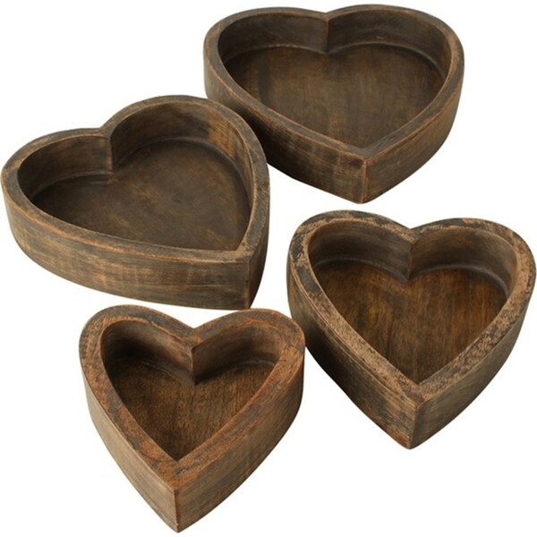 4pc Maine & Crawford 26cm Harmony Mango Wood Heart Box Storage Grey Natural