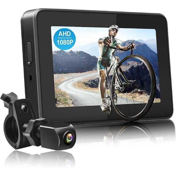 PARKVISION Bike Mirror,1080P AHD Bicycle Rear View Camera with 4.3''Screen,360oRotatable Bracket DIY Installation Bike Handlebar Mirror,Crystal Night Vision with 110oAppropriate Angle for Most Bikes