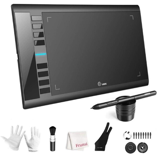 Graphics Drawing Tablet, UGEE M708 10 X 6 Inch Large Drawing Tablet with 8 Hot Keys, Passive Stylus of 8192 Levels Pressure, UGEE M708 Graphics Tablet for Paint, Design, Art Creation Sketch