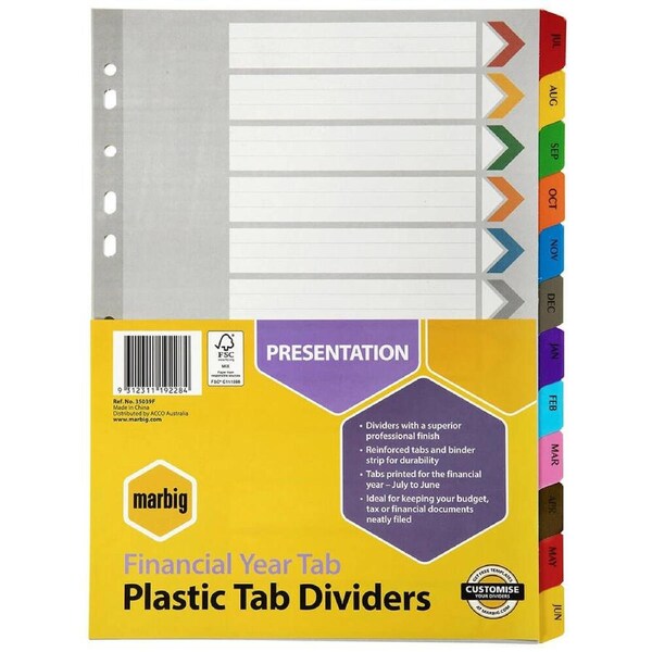 Marbig Reinforced A4 Financial Year Tab Divider