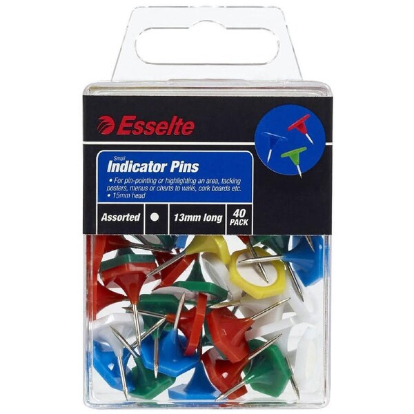 Esselte Indicator Pins 40pk 13x15mm (Assorted Colours)