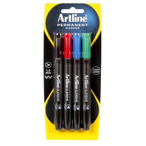 Artline Supreme Permanent Markers 1.0mm 4pk (Assorted)