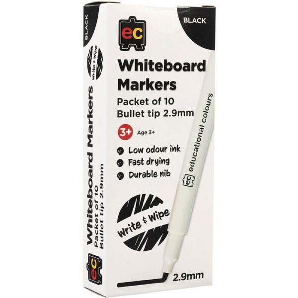 EC Bullet Tip Whiteboard Markers 2.9mm 10/box (Black)