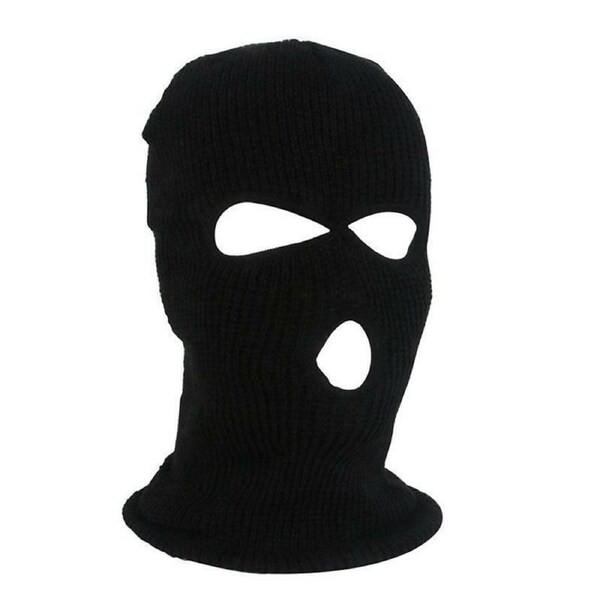Winter Unisex Knitted Hat Three Holes Full Face Balaclava Knitting Face Cover Cap for Outdoor Cycling Black