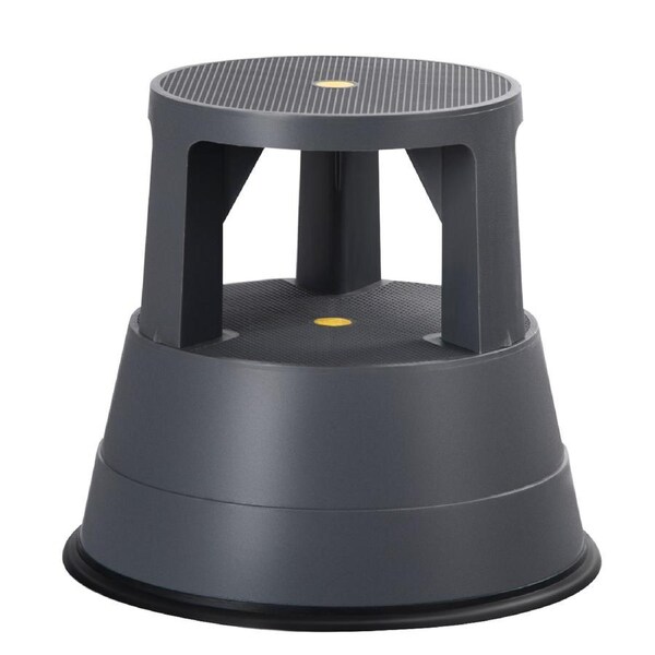 Giantex Single Step Stool Non-Slip Stool w/Casters Rubber Band Round ladder Foot Stool for Kitchen Bathroom Grey