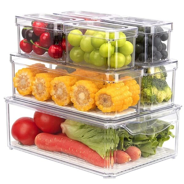 Fridge Food Storage Containers , Stackable Refrigerator Organiser with Lids for Kitchen Cabinet Pantry Organization (Set Of 7)