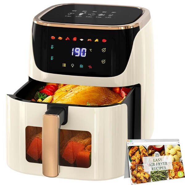 Advwin 8L Digital XXL Air Fryer, Oil-Less Air Fryer, 8 Presets Healthy Electric Cooker LED Touch Digita Screen Kitchen Oven - Nonstick Beige Air Fryer - Electronic Recipe