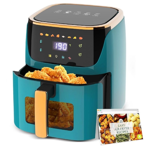 Advwin Air Fryer, 8L Digital XXL Oil-Less Air Fryer, 8 Presets Healthy Electric Cooker LED Touch Digita Screen Kitchen Oven - Nonstick Green Air Fryer - Electronic Recipe
