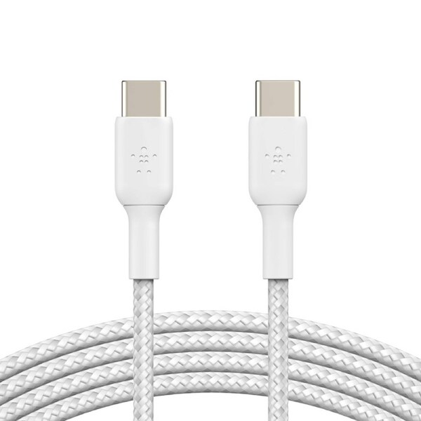 BELKIN BOOST CHARGE Braided USB-C to USB-C Cable 1m/3.3ft - WhiteCAB004bt1MWH,USB-IF certified,Tested to withstand 10,000+ bends