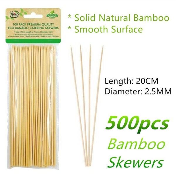 500x Disposable Bamboo Skewers 20cm Long BBQ Barbecue Sticks Catering Kebab Eco