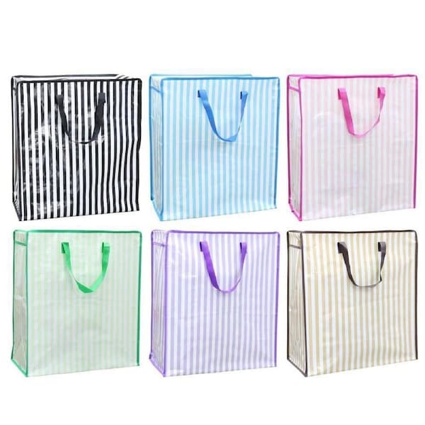 6 x Large Storage Bags Striped Series Zipper Clothes Packaging Moving Check Bags