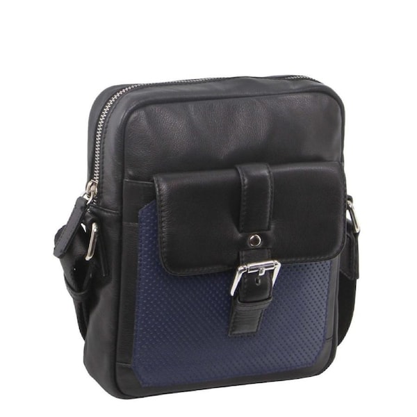 Pierre Cardin Pebbled Leather Organizer Bag Cross Body - Black/Navy