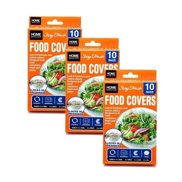 Home Master(R) 3PK Food Covers 10 Bags Fit to containers, bowls , plates