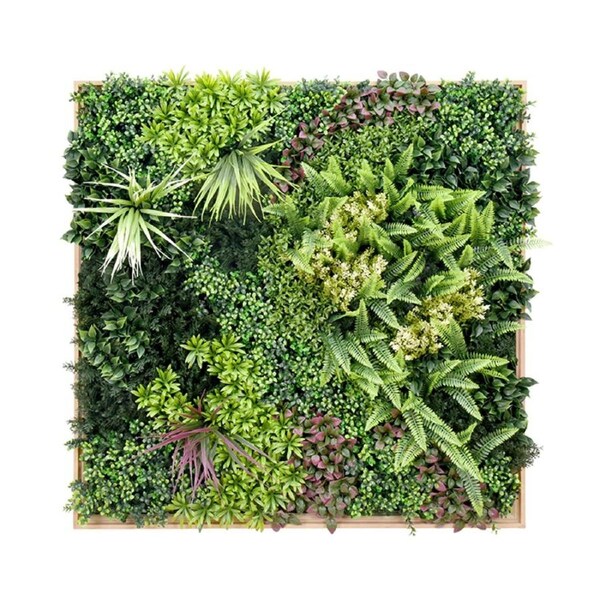 YES4HOMES 3D 1Mx1M Green Artificial Plants Wall Panel Flower Wall With Frame Vertical Garden UV Resistant Frame