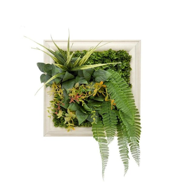 YES4HOMES 3D Green Artificial Plants Wall Panel Flower Wall With Frame Vertical Garden UV Resistant 33X33CM