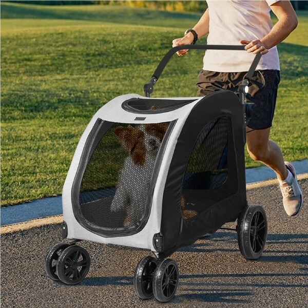 Pawz Pet Dog Stroller Pram Carrier Cat Travel Foldable 4 Wheels 50kg Capacity