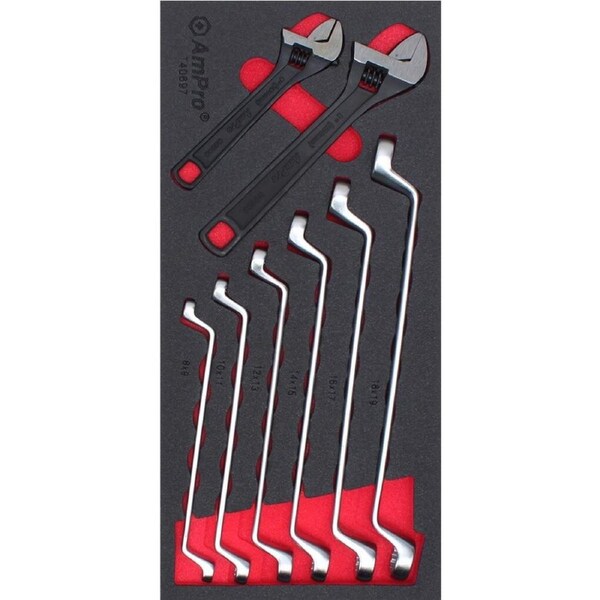 8pc Ampro Heavy Duty 75 Degree Box Wrench & Adjustable Wrench Tool Set TS50697