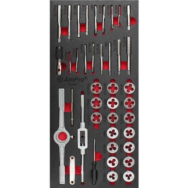 39pc Ampro Heavy Duty Tap & Die Set Metric Threading Durable Tool Set TS45921