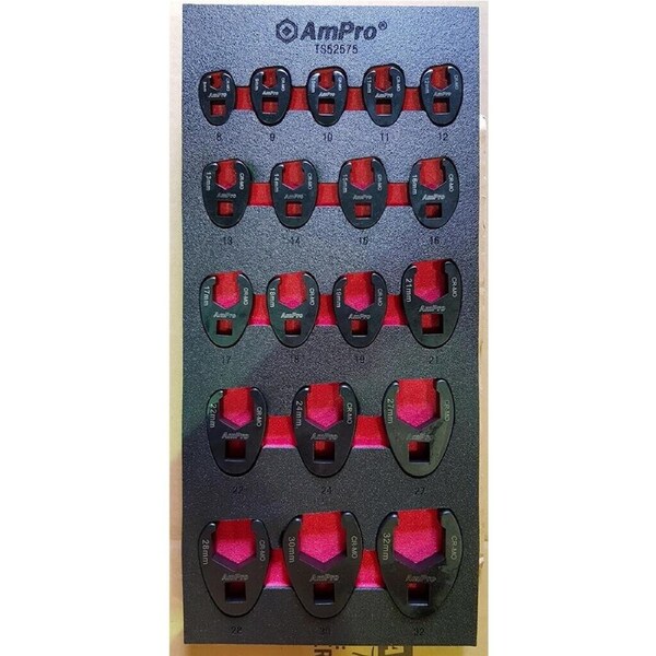 19pc Ampro 3/8" & 1/2" Drive Metric Flare Nut Crowfoot Wrench Tool Set TS52575