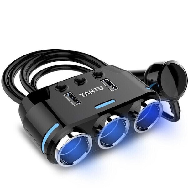 WACWAGNER 3 Way Multi Car Cigarette Lighter Socket Splitter Dual USB Charger Power Adapter