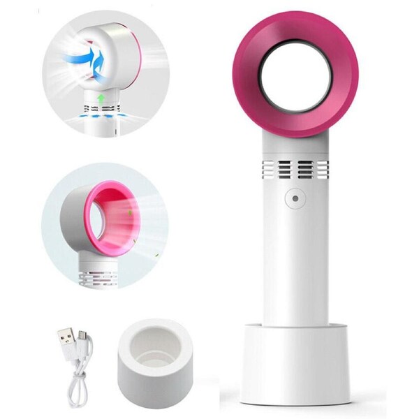 360o Mute Portable Bladeless Hand Held Mini No Leaf Handy Fan USB Cooler White