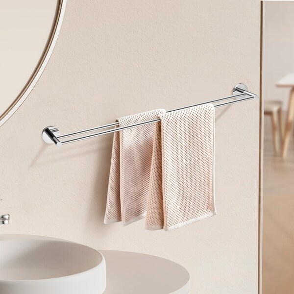 ACA 80CM Cut to Size Chrome Bathroom Wall Double Towel Rack Rail Ring Stainless Steel Round