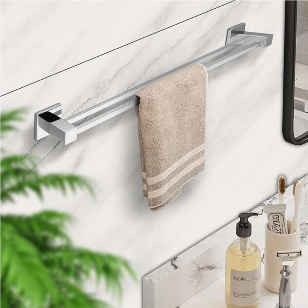 Bathroom 600mm Double Towel Rail Rack Ring Holder Stainless Steel Square Chrome