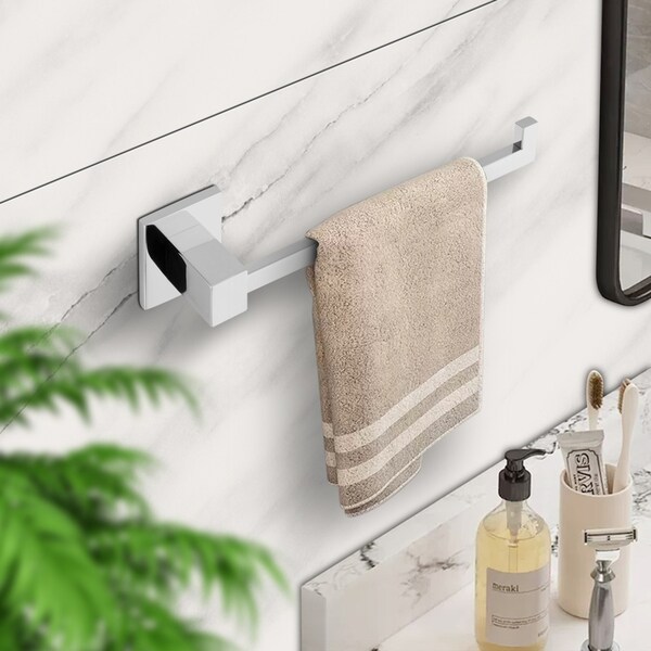 Chrome 250mm Stainless Steel Single Square Towel Rail Rack Wall Hook Holder