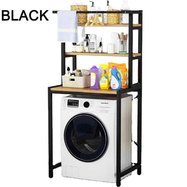 OZNALA Heavy Duty Metal 3-Tier Over Washing Machine Storage Rack Shelf Organizer Stand Strong Bearing Organizer Stand for Front Load Washing Machine Dryer Space Saving (Black)
