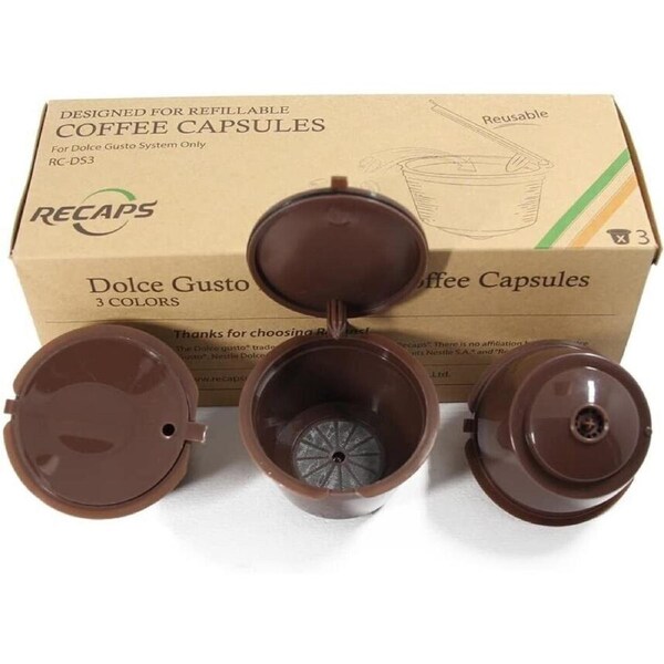 3Pcs Plastic Refillable Coffee Capsule Filter Cups for Nespresso Dolce Gusto-Coffee