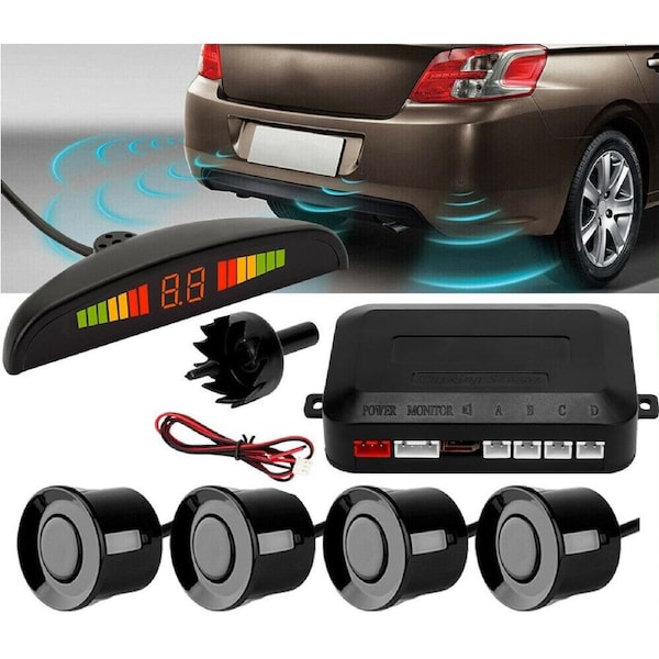4 Parking Sensors LED Display Car Reverse Radar System Alarm Kit Black