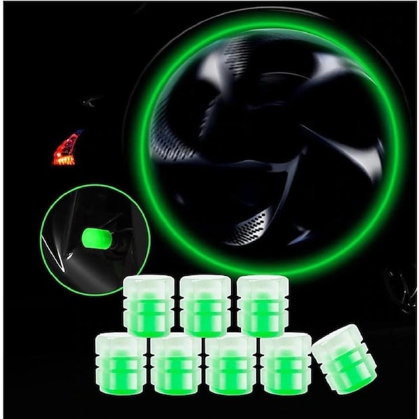 4Pcs Air Valve Cap Dust-proof Tires Accessories ABS Wheel Hub Glowing Valve Cover for Car-Green