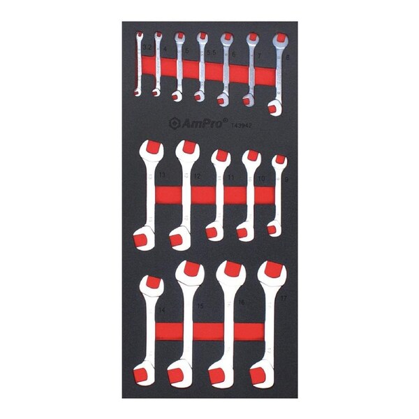 16pc Ampro Heavy Duty Mini Angle Open End Metric Wrench Spanner Tool Set TS53942