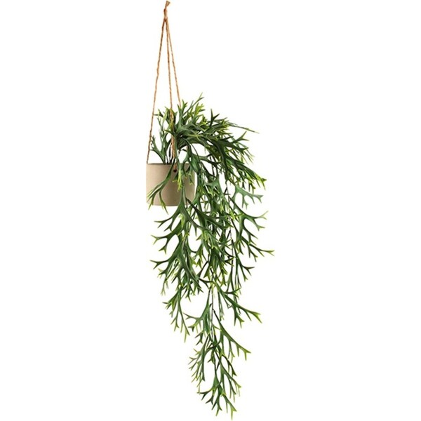 Maine & Crawford 55cm Staghorn Hanging Artificial Fake Plant In Concrete Pot