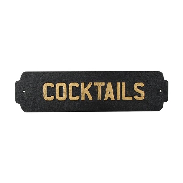 Maine & Crawford Walta 35x9cm Cast Iron Cocktails Plaque Wall Hanging Decor BLK