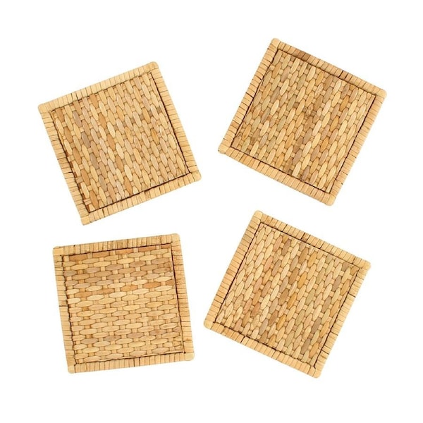 4pc Maine & Crawford Ilana 10x10cm Rattan Drink Coaster Table Protector Natural