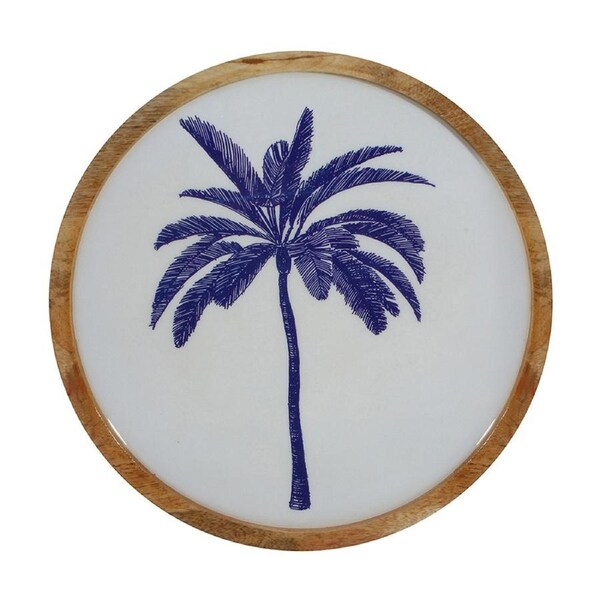Maine & Crawford Belize 30x30cm Mango Wood Round Plate Platter Blue Palm Tree