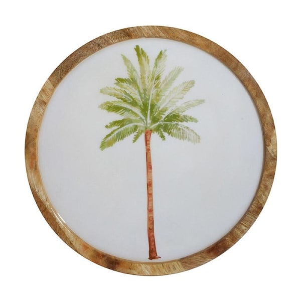 Maine & Crawford St Barts 30x30cm Mango Wood Round Food Plate Green Palm Tree