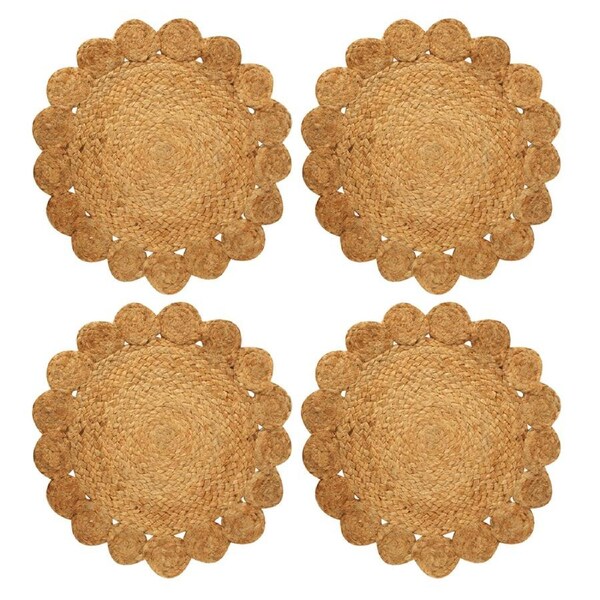 4pc Maine & Crawford Brianne 35cm Jute Round Placemat Table Mat/Pad Natural