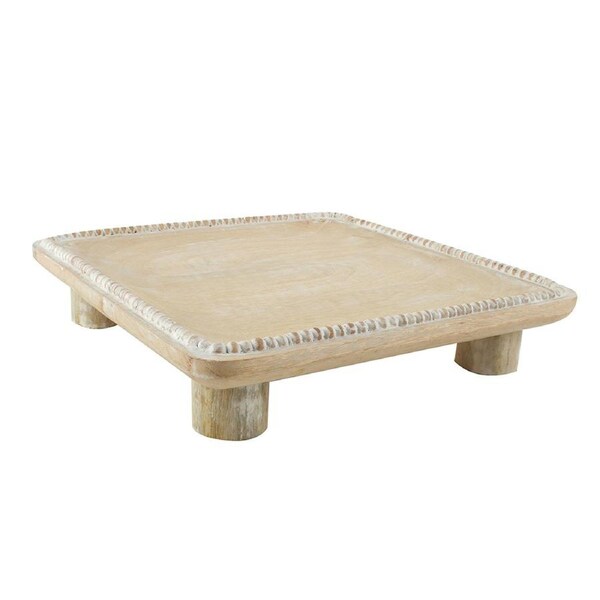 Maine & Crawford Bryony 30x30x5cm Mango Wood Serving Square Tray w/ Legs Cream