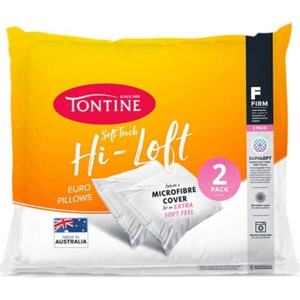 2PK Tontine Hi-Loft Euro Sleeping Pillow Cushion Rectangle Home Bedding White