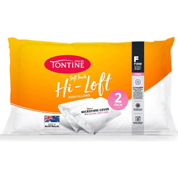 2PK Tontine Hi-Loft Gusset Sleeping Pillow Cushion Rectangle Home Bedding White